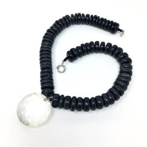 Round Faceted Acrylic Crystal and Black Coral Flat Beaded Choker Necklace